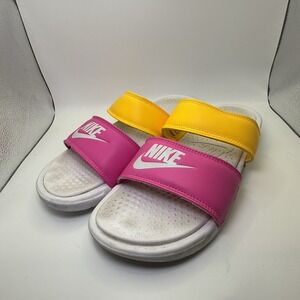 Nike‎ Benassi Slides Women's Sz 8 Duo Ultra Sandals Pink Yellow